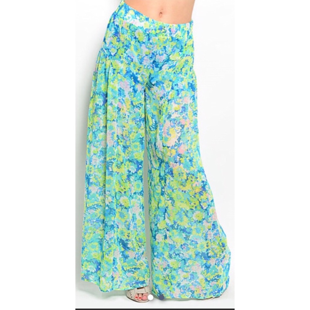 🌼 Floral Wide Leg Sheer Pants Flowy Boho
